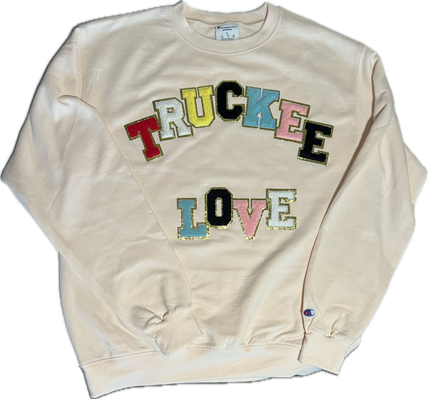 truckee love. x Champion varsity patch crewneck